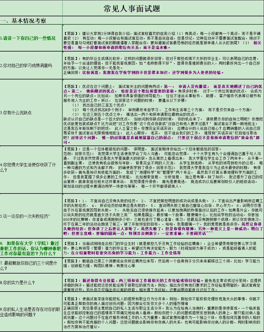 结构化面试必背题目详解及答案解析手册